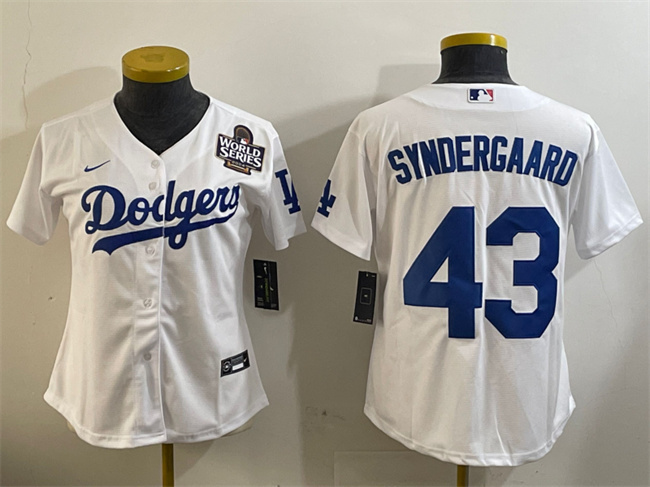 Youth Los Angeles Dodgers #43 Noah Syndergaard White 2024 World Series Cool Base Stitched Baseball Jersey Youth Los Angeles Dodgers #43 Noah Syndergaard White 2024 World Series Cool Base Stitched Baseball Jersey